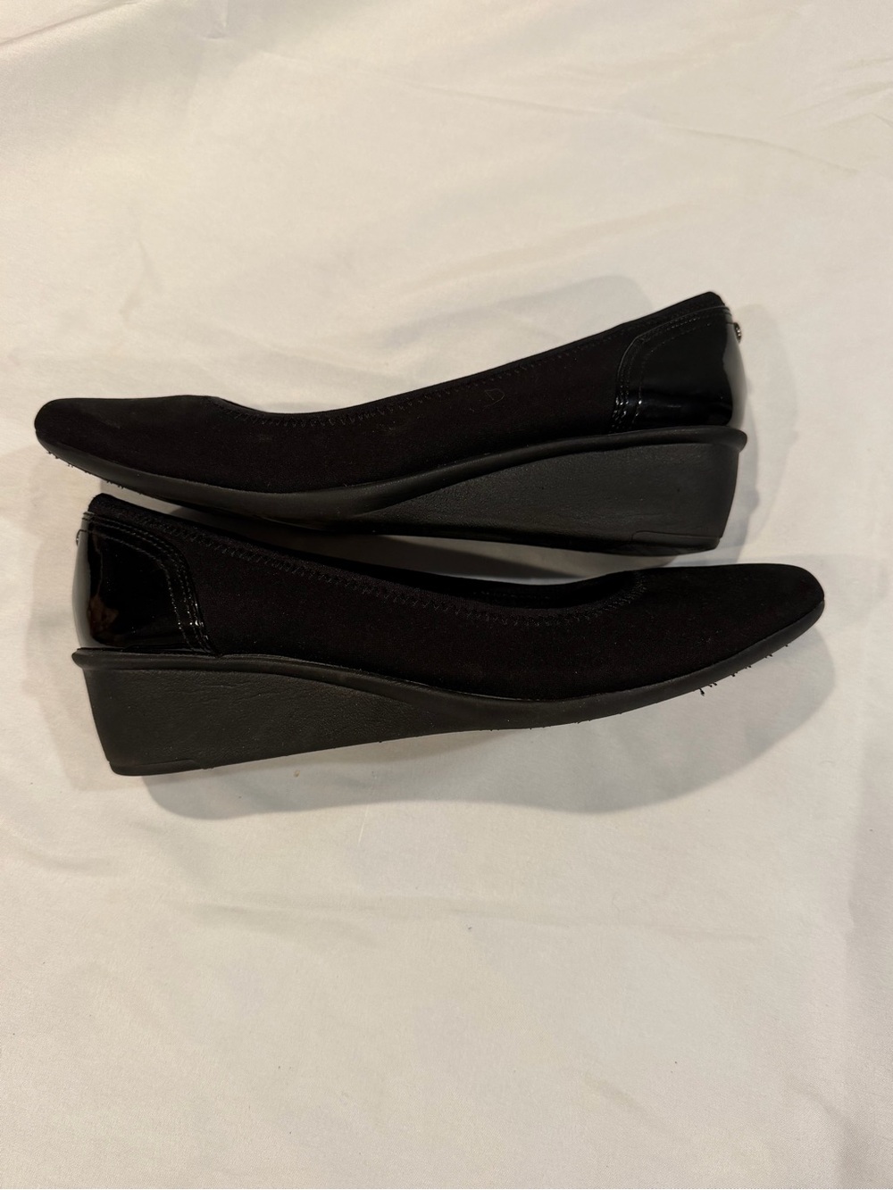 Anne Klein Black Wedge Slip-Ons with Patent Heel